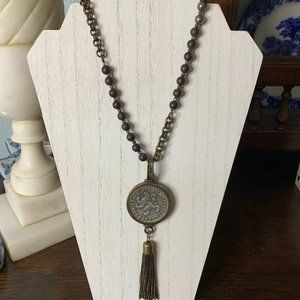French Kande long 38 inch Daalder medallion necklace